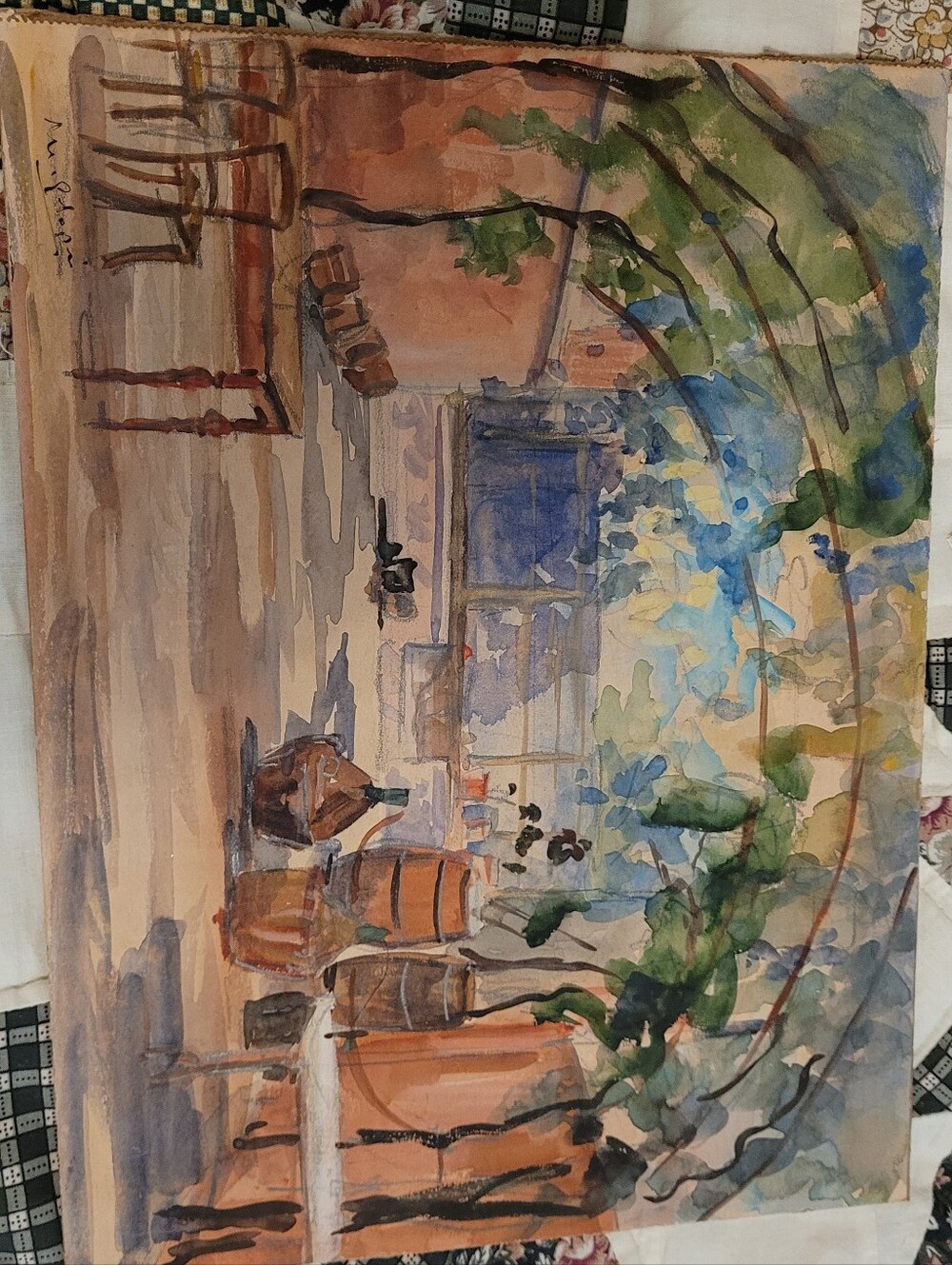 Watercolor Courtyard Scene Wall Art - Multicolor